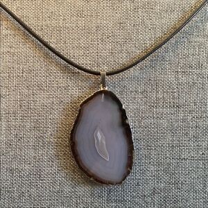 Agate Slice Pendant with Silver-Toned Setting